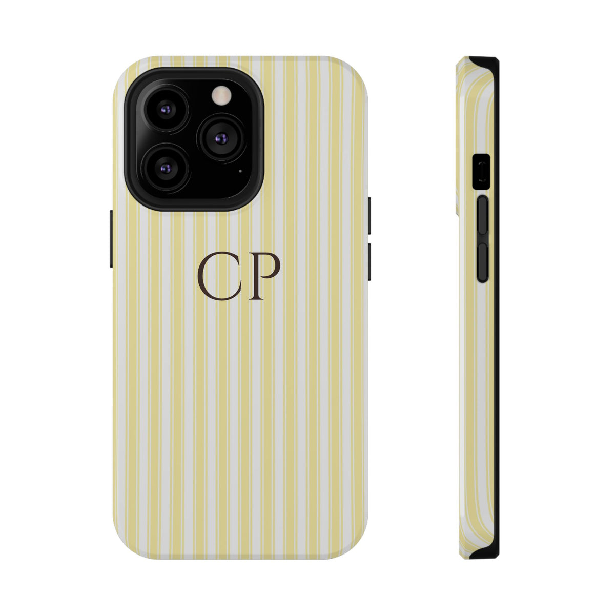 Cream Stripe Monogram Impact Resistant Case Personalized