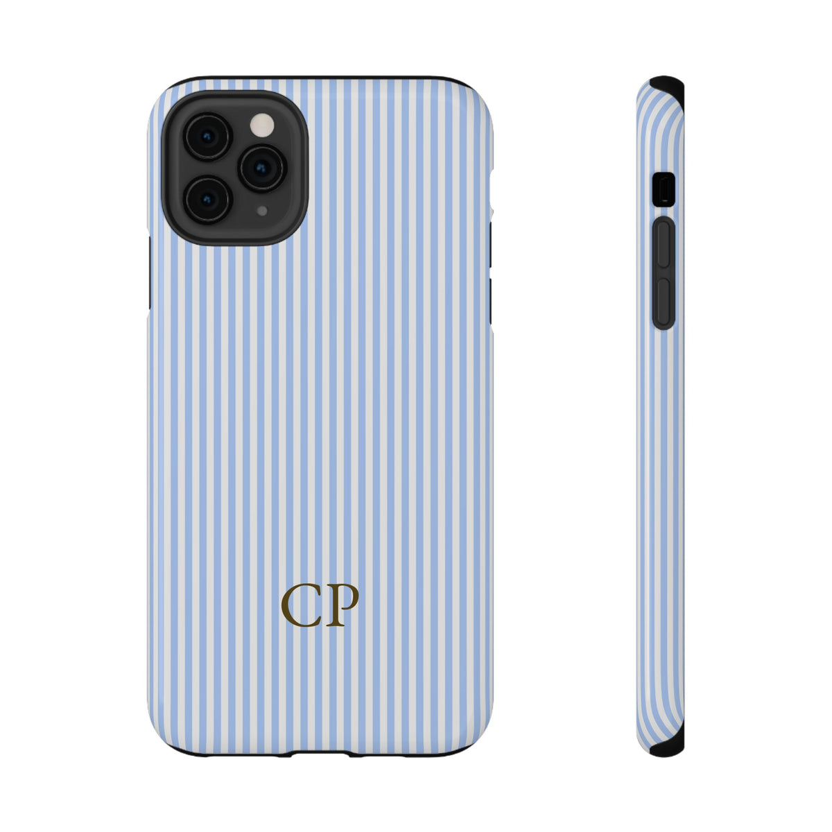 Sky Pinstripe Monogram Impact Resistant Case Personalized