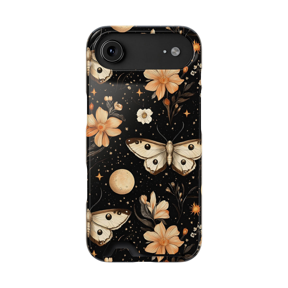 Celestial Moth phone case with card holder for iPhone 17 Air, glossy finish