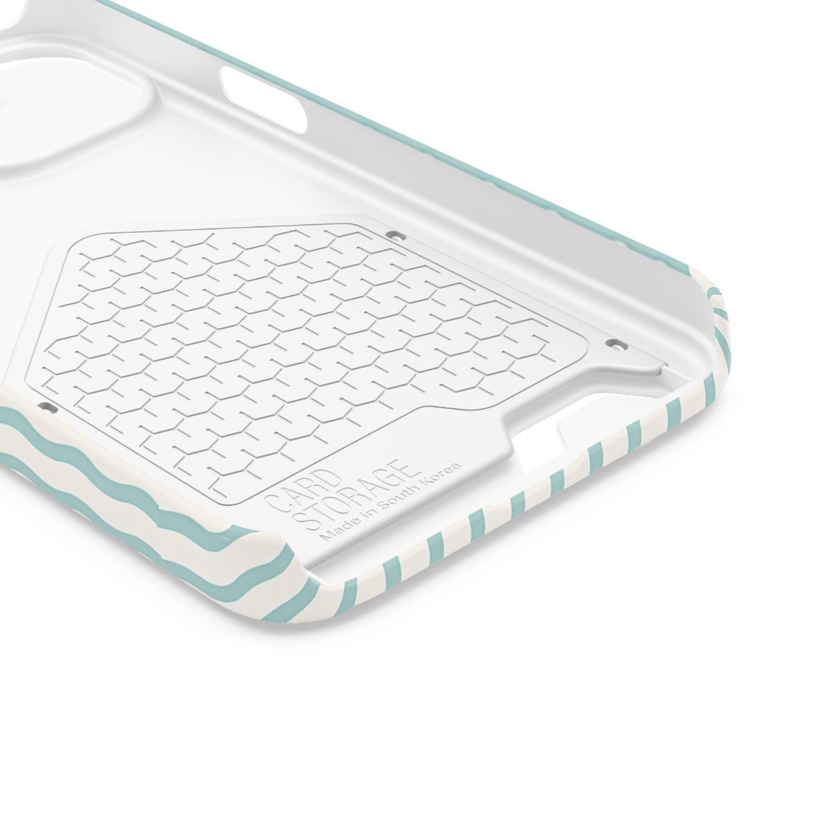 Mint Wave Stripe phone case with card holder for iPhone 13, glossy finish