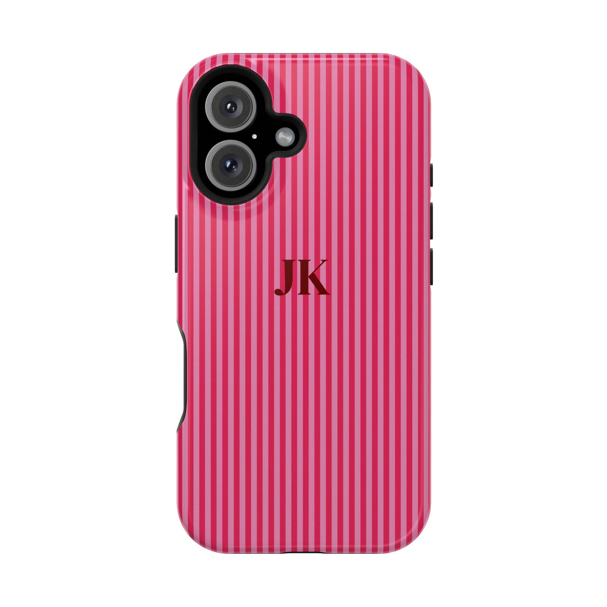 Raspberry Pinstripe Monogram Magnetic Impact Resistant Case Personalized