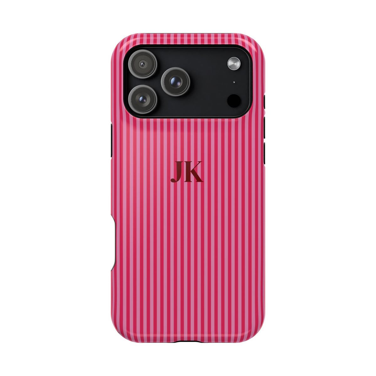 Raspberry Pinstripe Monogram Impact Resistant Case Personalized