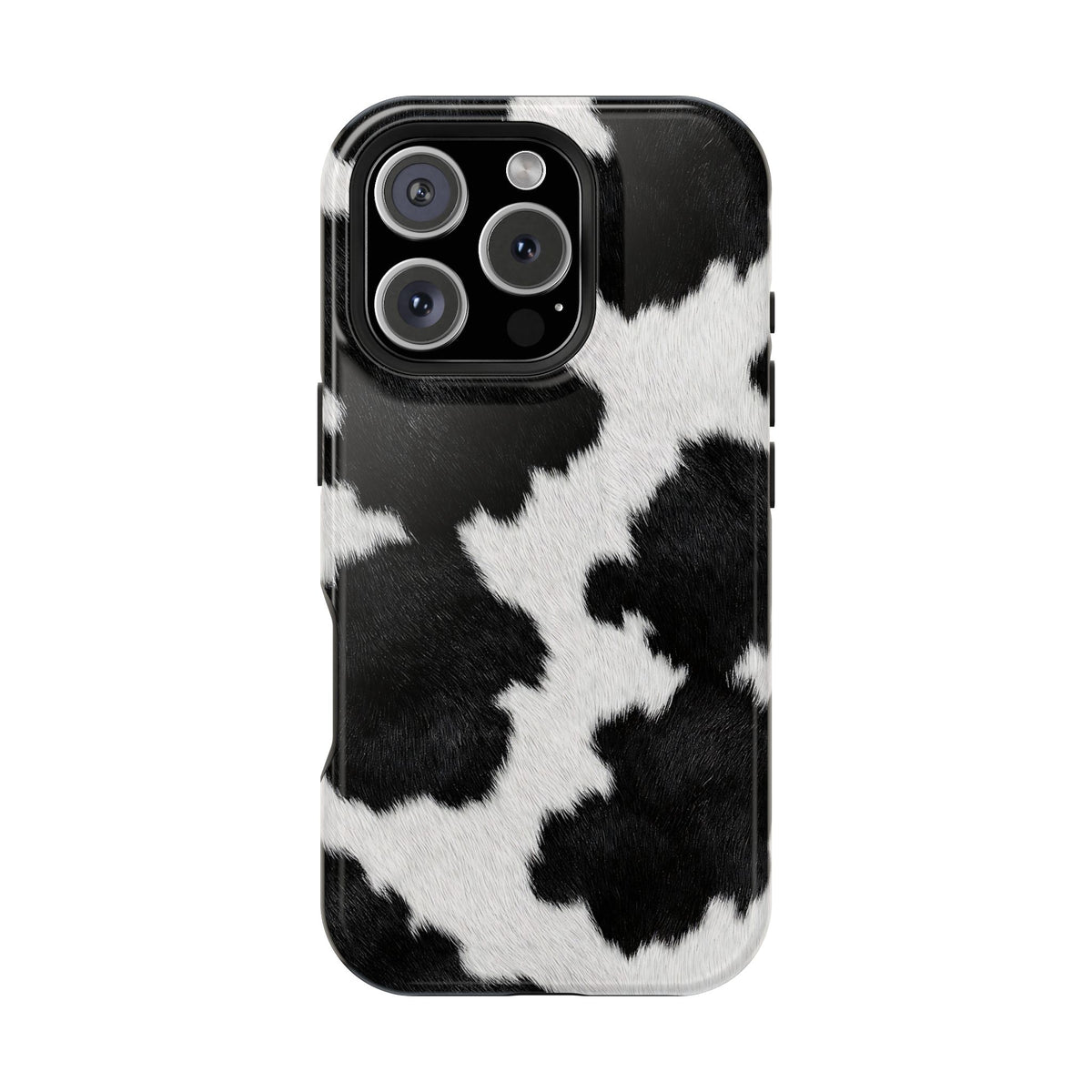 Black Cow Print MagSafe case for iPhone 16 Pro, glossy finish