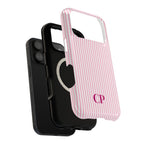Blush Pinstripe Monogram Magnetic Impact Resistant Case Personalized