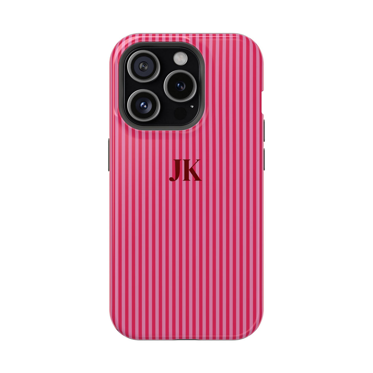 Raspberry Pinstripe Monogram Magnetic Impact Resistant Case Personalized