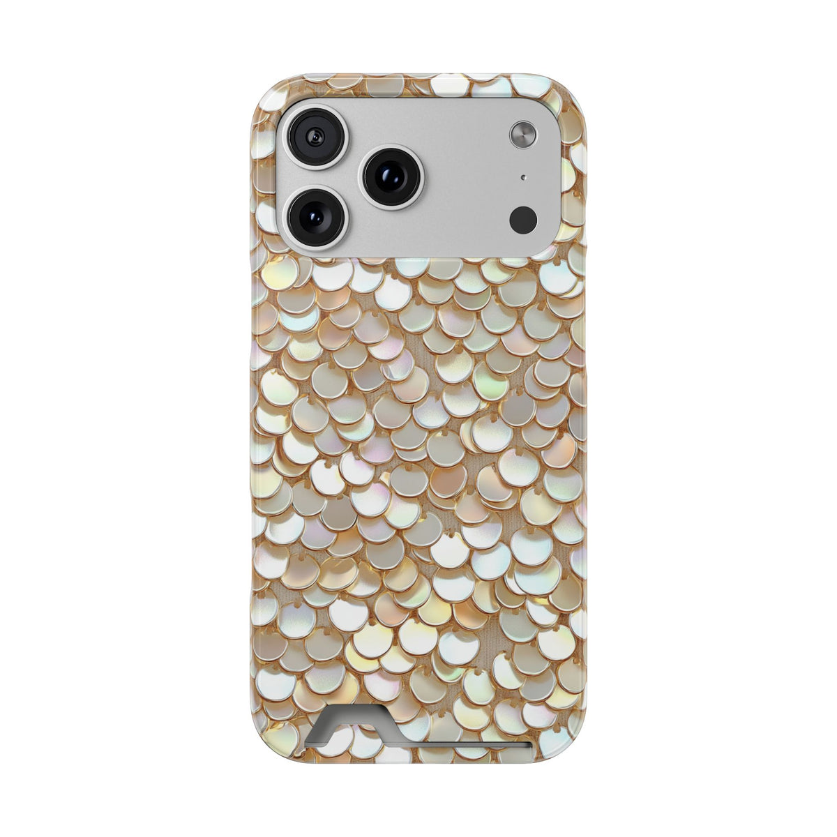 Champagne Sequin phone case with card holder for iPhone 17 Pro Max, glossy finish