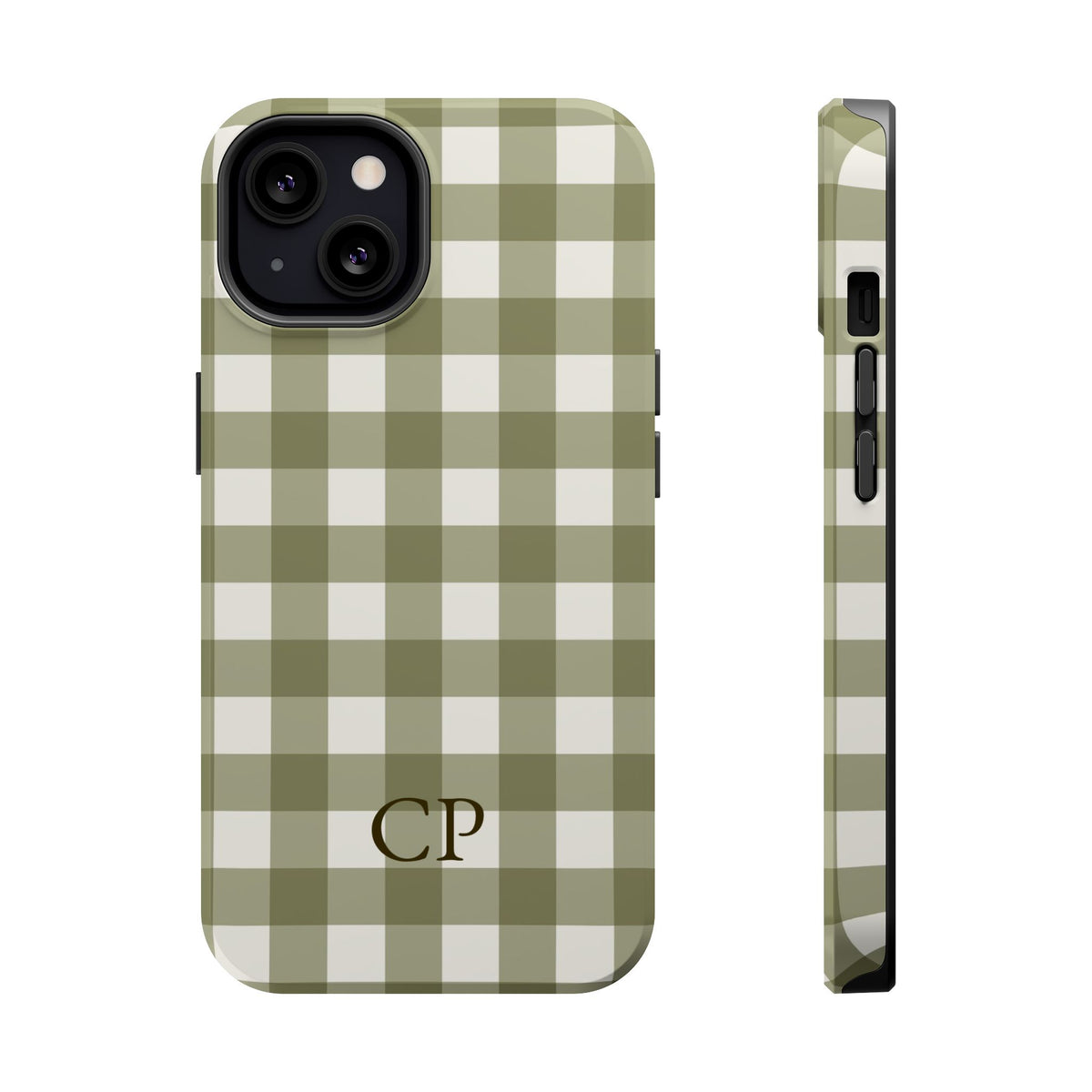 Olive Gingham Monogram Magnetic Impact Resistant Case Personalized