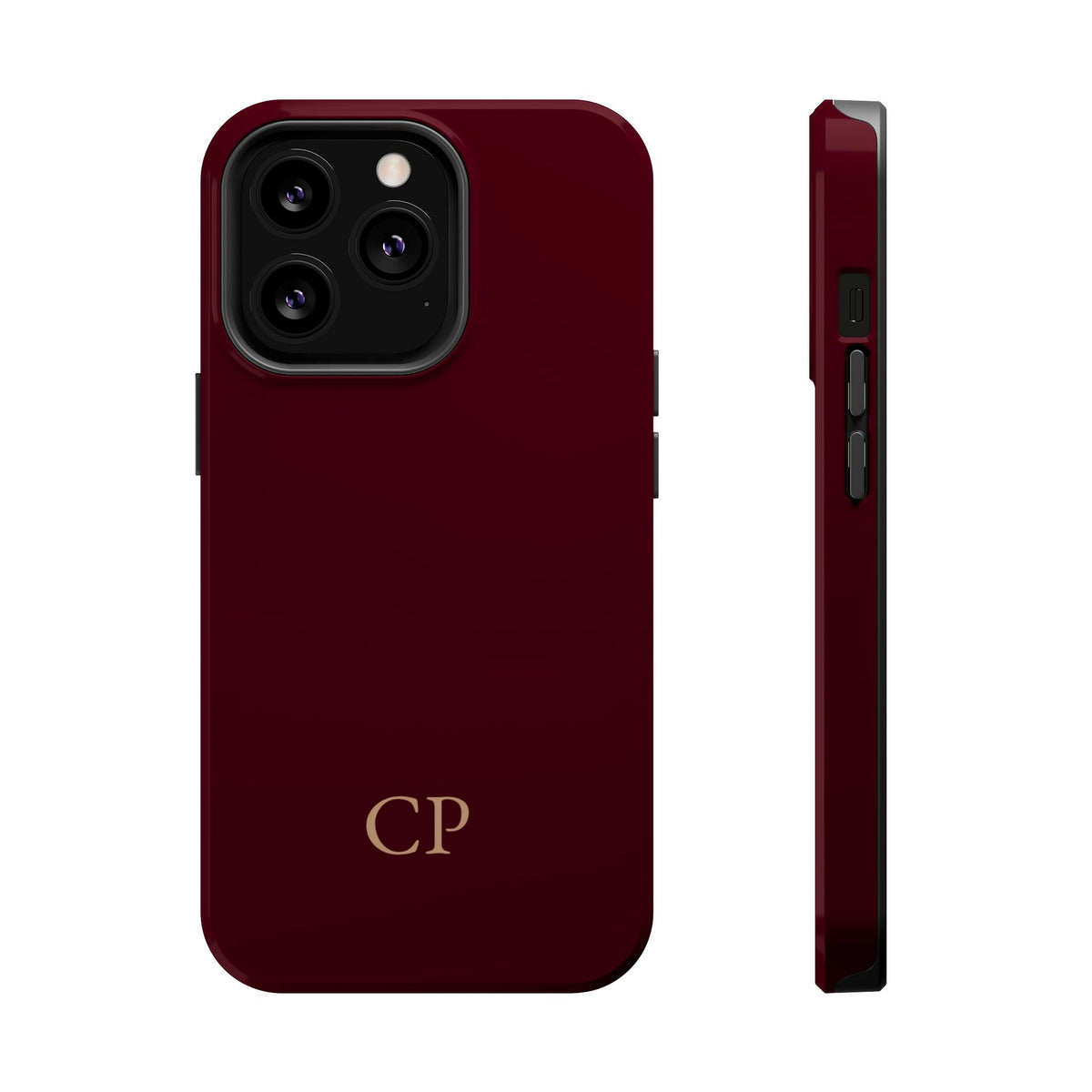 Burgundy Solid Monogram Magnetic Impact Resistant Case Personalized