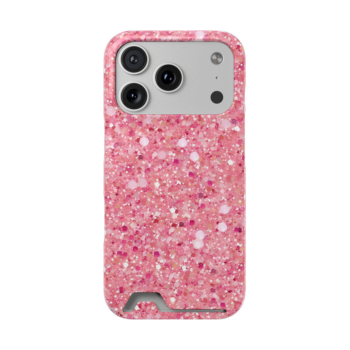 Pink Sparkle phone case with card holder for iPhone 17 Pro, glossy finish