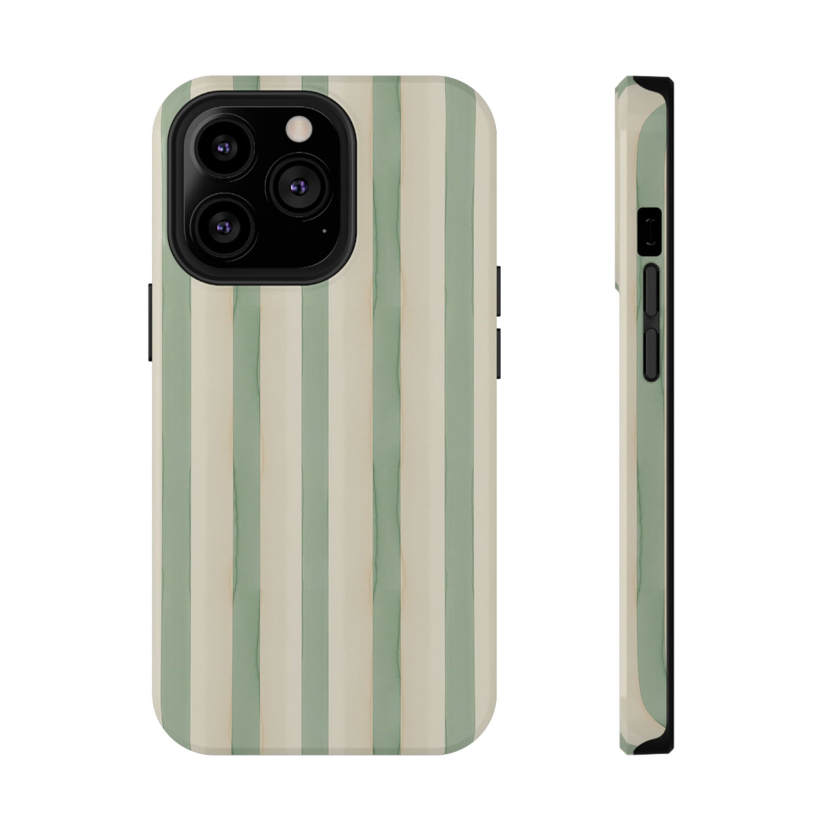 Sage Stripe protective phone case for iPhone 13 Pro, glossy finish