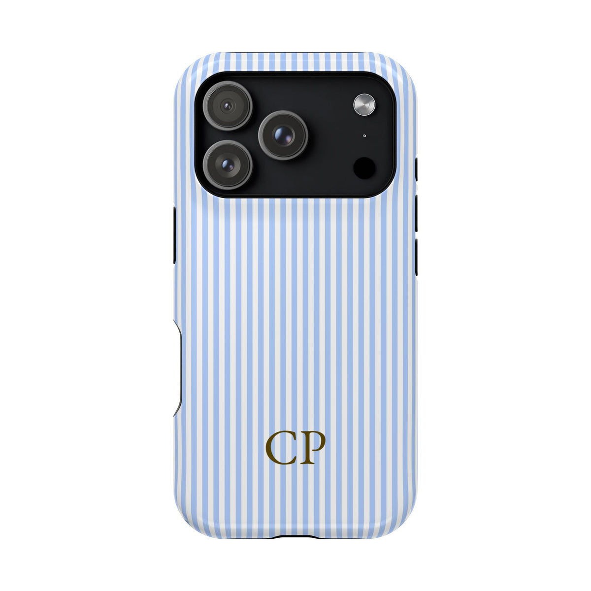 Sky Pinstripe Monogram Impact Resistant Case Personalized