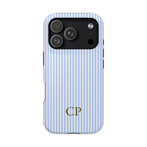Sky Pinstripe Monogram Impact Resistant Case Personalized