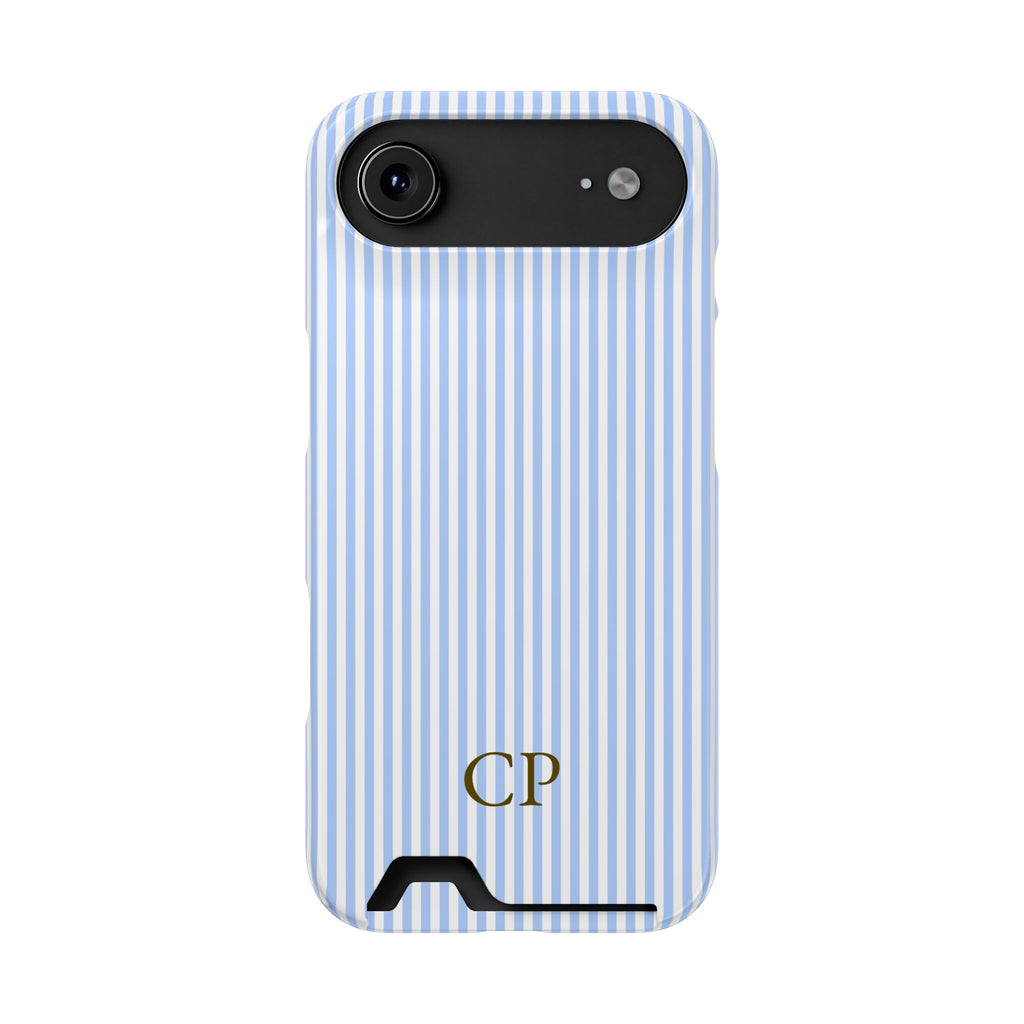 Sky Pinstripe Monogram Phone Case With Card Holder Personalized