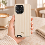 Latte Ribbed Monogram Phone Case With Card Holder Personalized