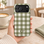 Olive Gingham Monogram Magnetic Impact Resistant Case Personalized