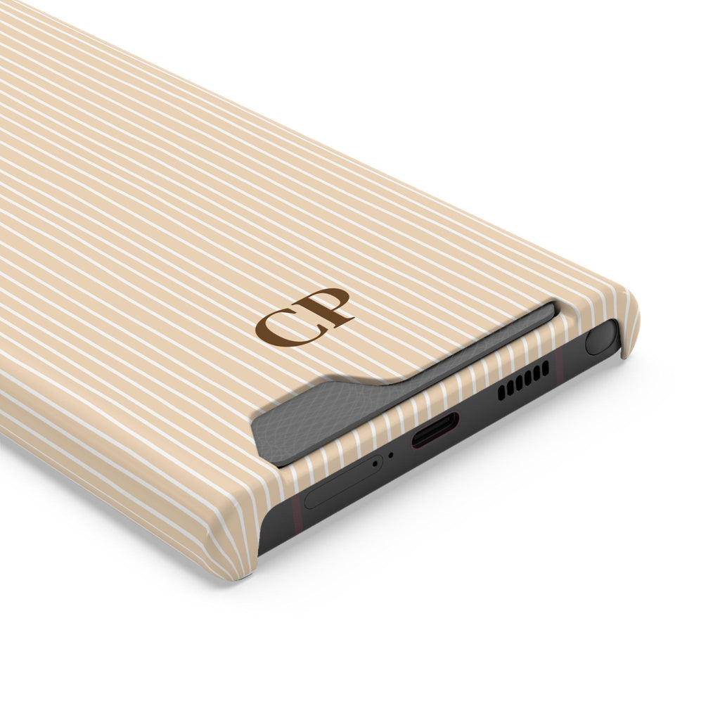 Latte Ribbed Monogram Phone Case With Card Holder Personalized
