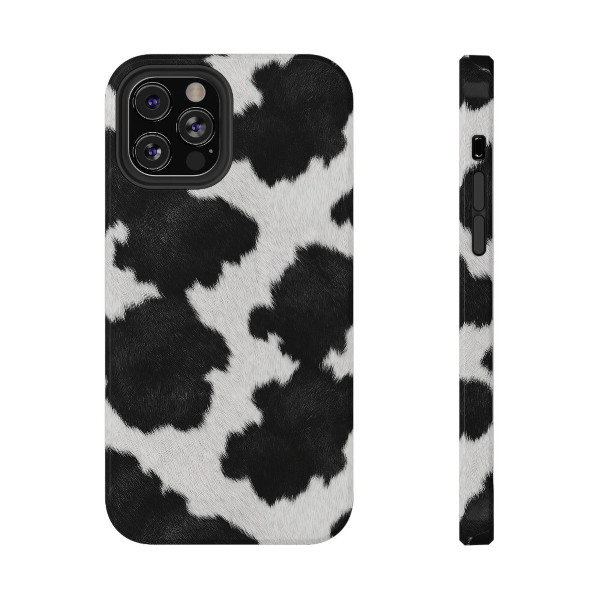 Black Cow Print protective phone case for iPhone 12 Pro, glossy finish