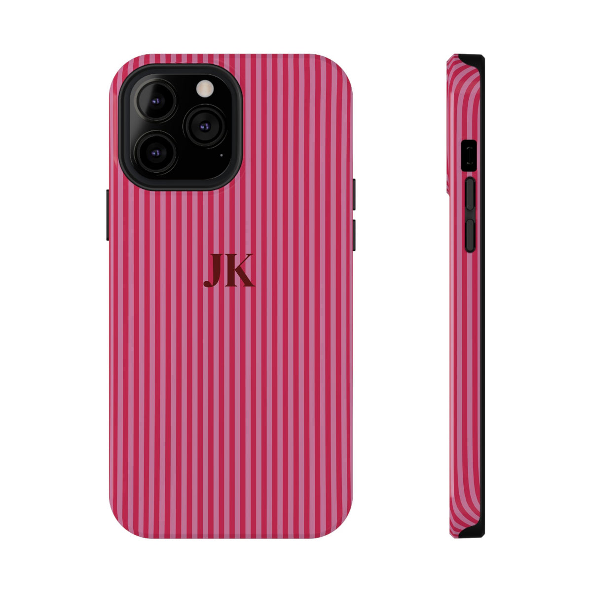 Raspberry Pinstripe Monogram Impact Resistant Case Personalized