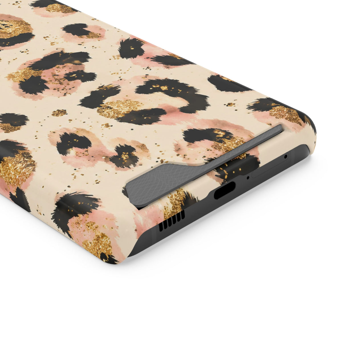 Golden Leopard phone case with card holder for Samsung Galaxy S21 Ultra, glossy finish