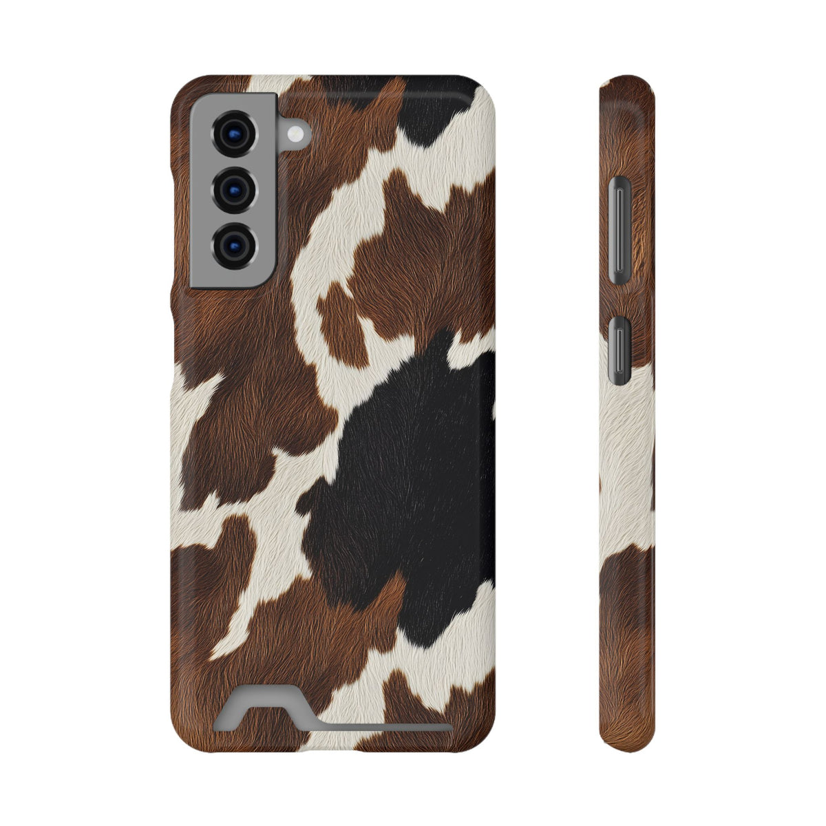 Brown Cow Print phone case with card holder for Samsung Galaxy S21, glossy finish