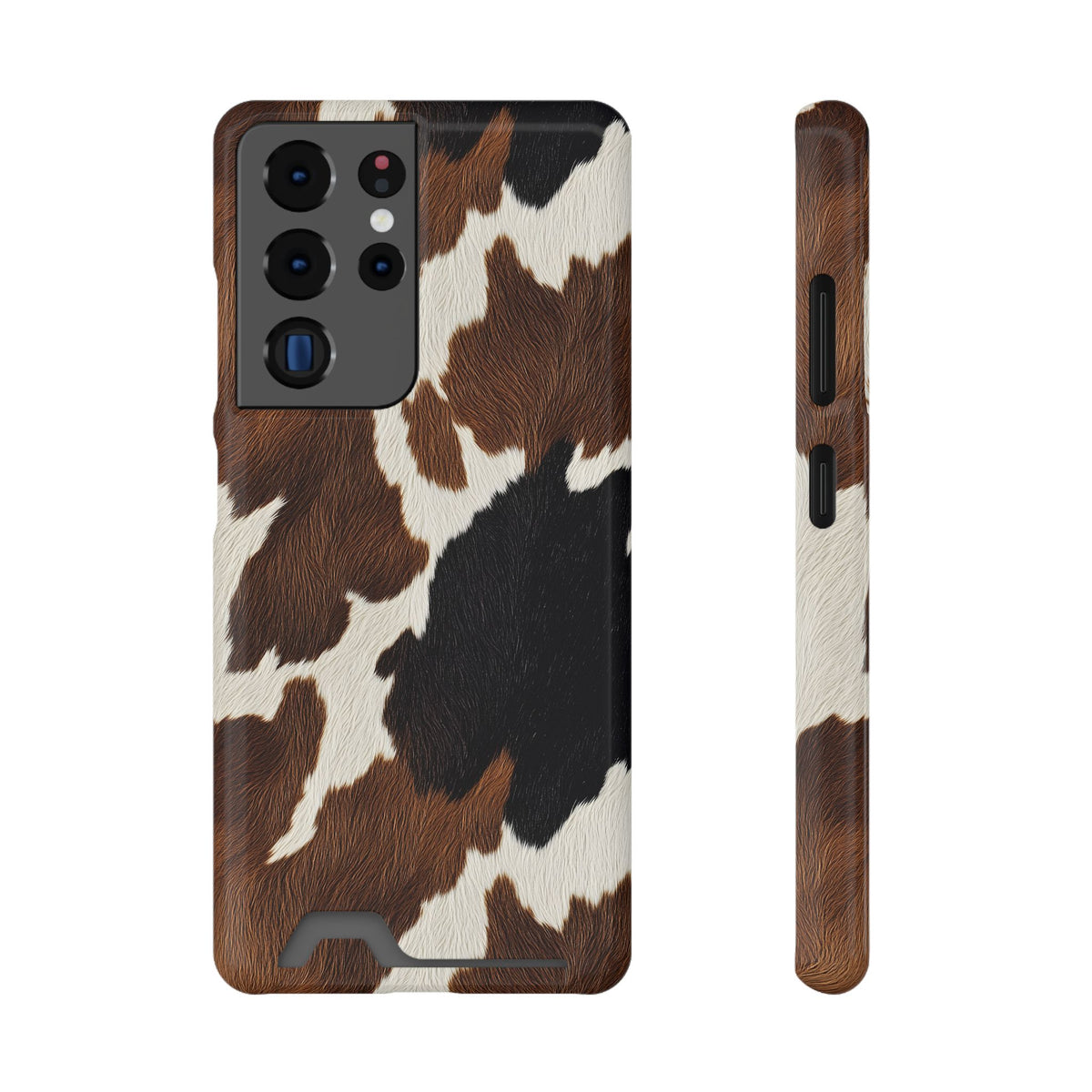 Brown Cow Print phone case with card holder for Samsung Galaxy S22 Plus, glossy finish