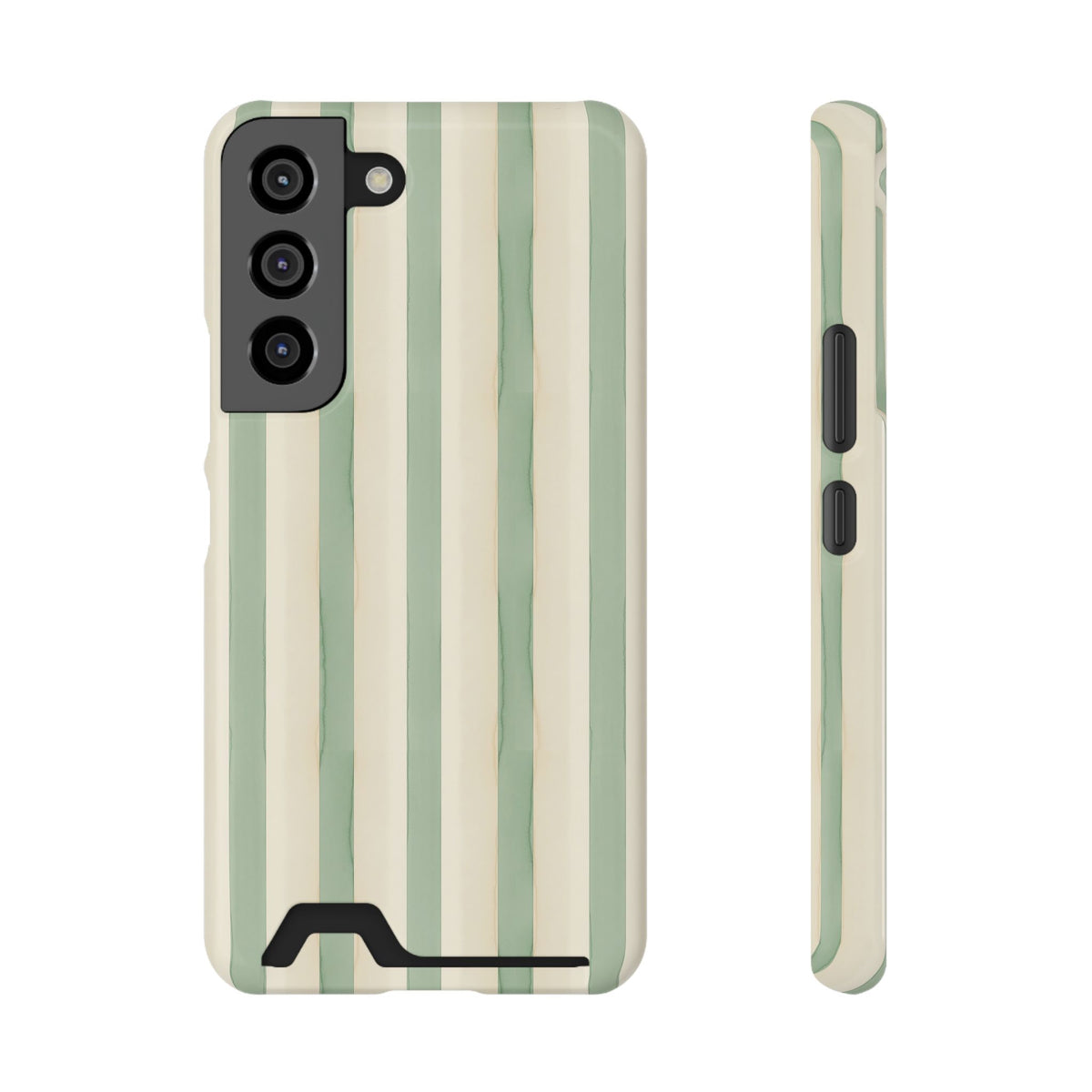 Sage Stripe phone case with card holder for Samsung Galaxy S22, glossy finish