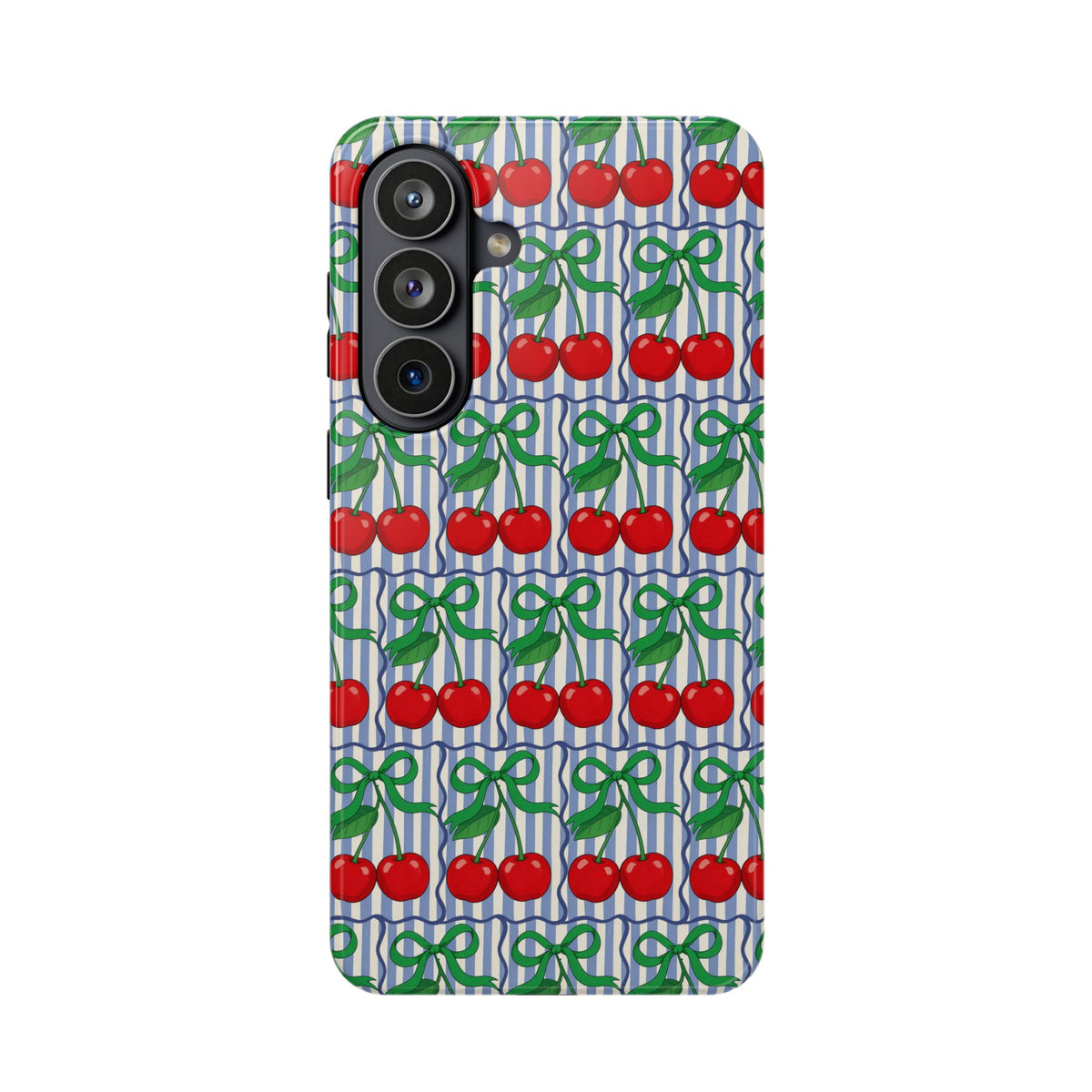 Cherry Bow Stripe MagSafe case for Samsung Galaxy S26 Plus, glossy finish