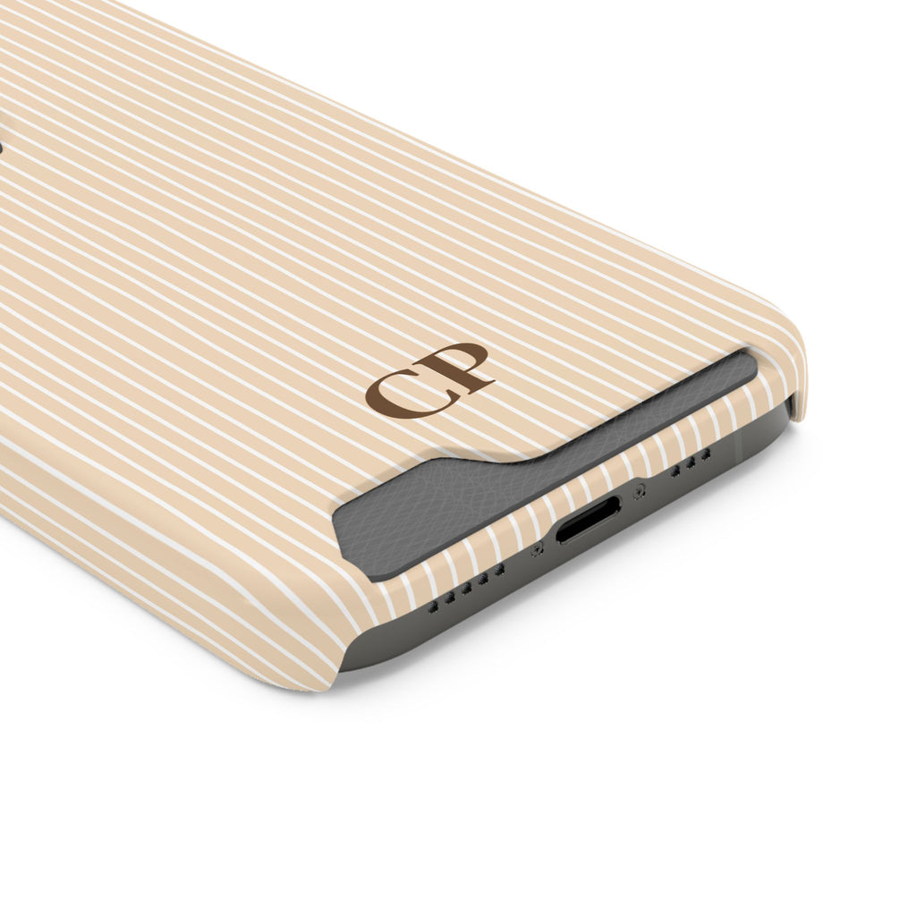 Latte Ribbed Monogram Phone Case With Card Holder Personalized