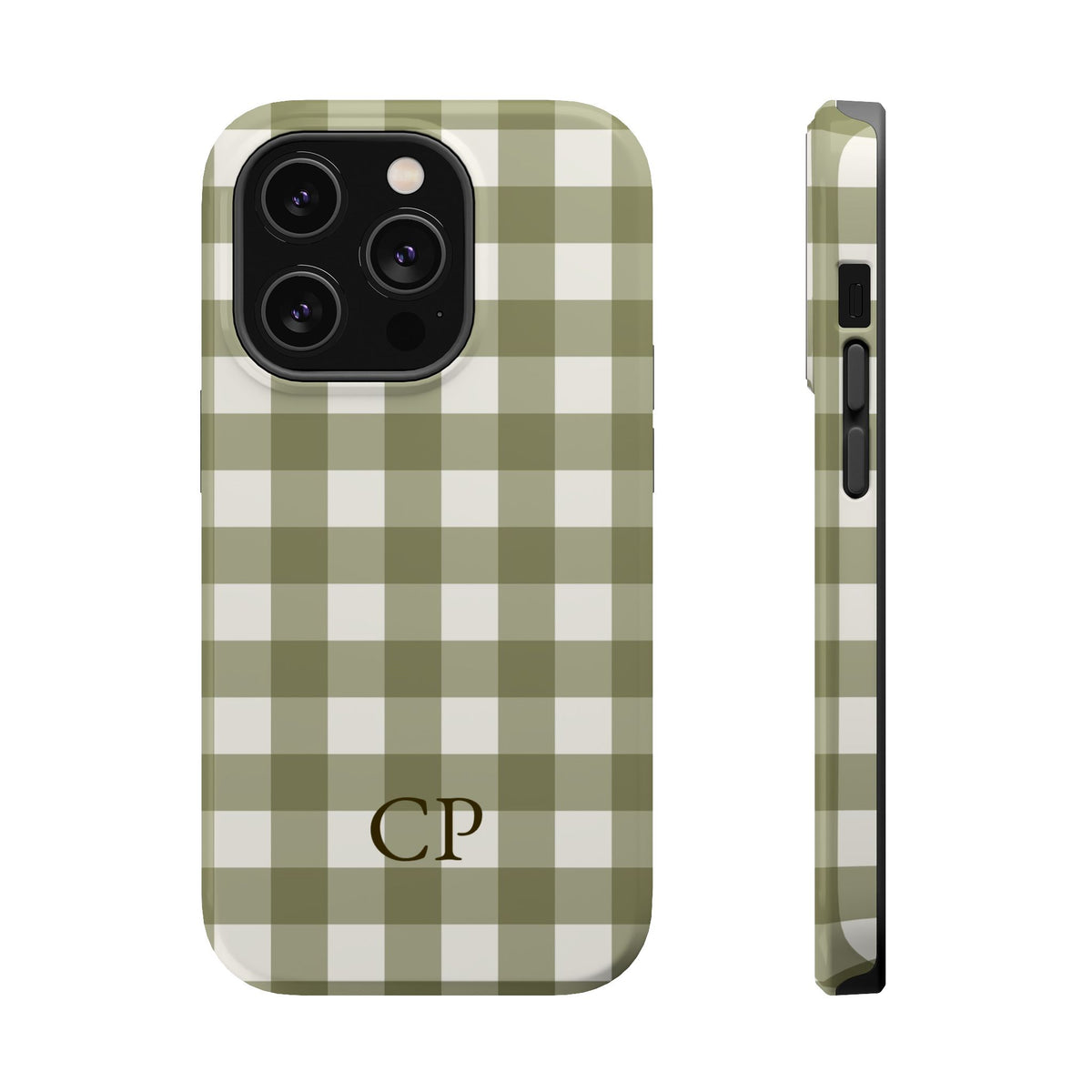 Olive Gingham Monogram Magnetic Impact Resistant Case Personalized