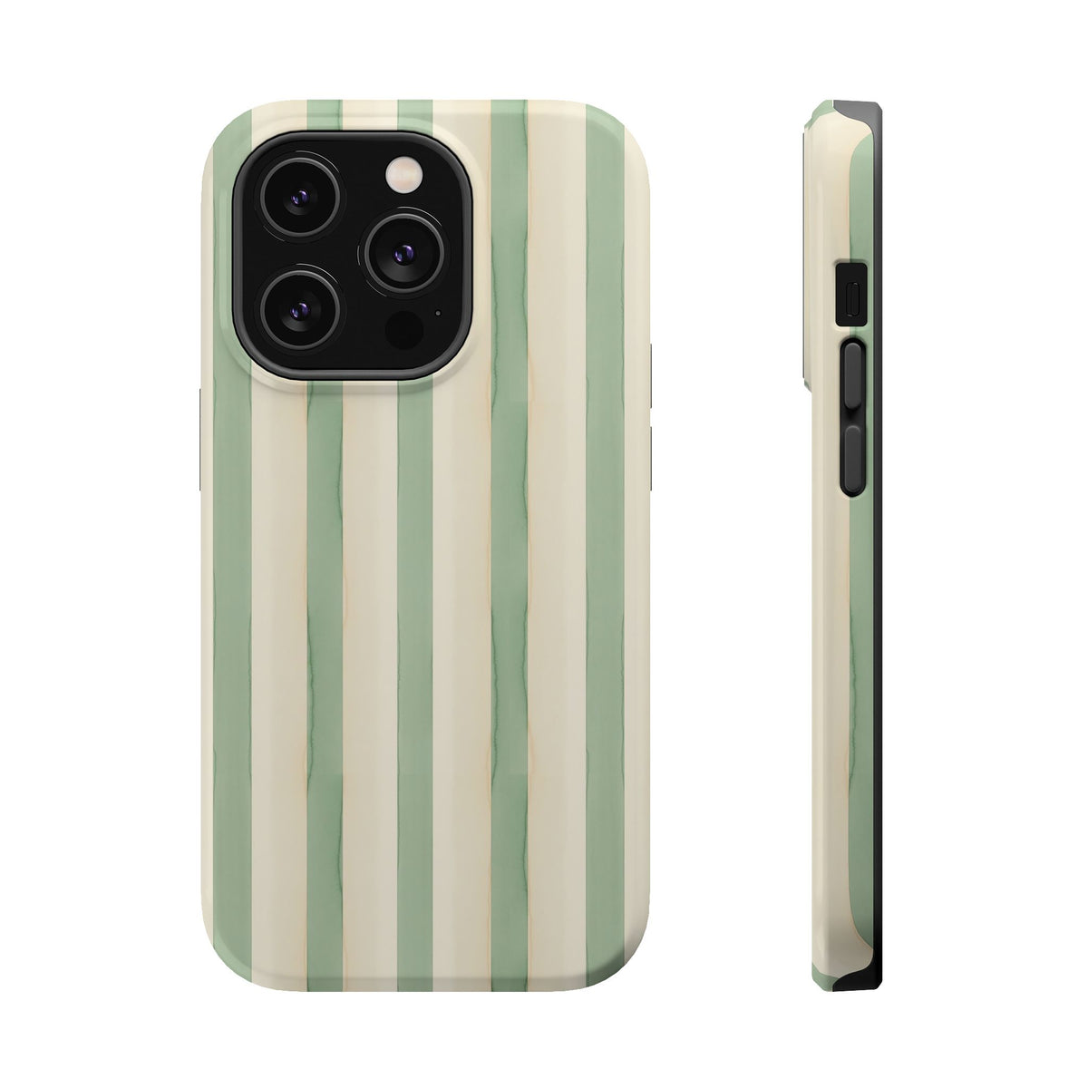 Sage Stripe MagSafe case for iPhone 14 Pro, glossy finish