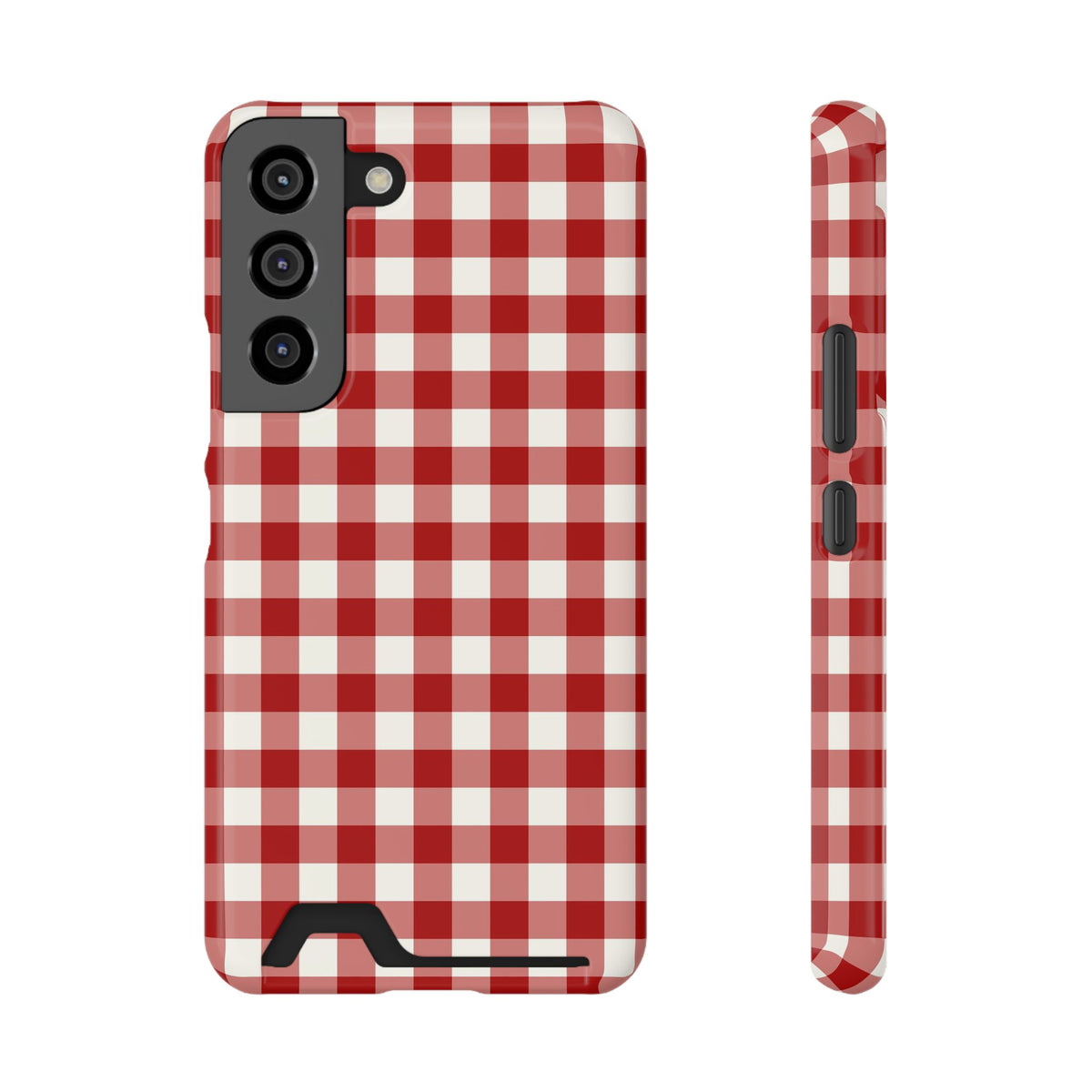 Red Gingham phone case with card holder for Samsung Galaxy S22, glossy finish
