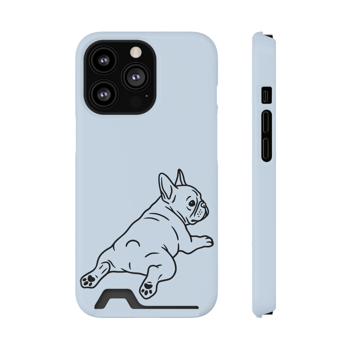 Frenchie Doodle phone case with card holder for iPhone 13 Pro, glossy finish