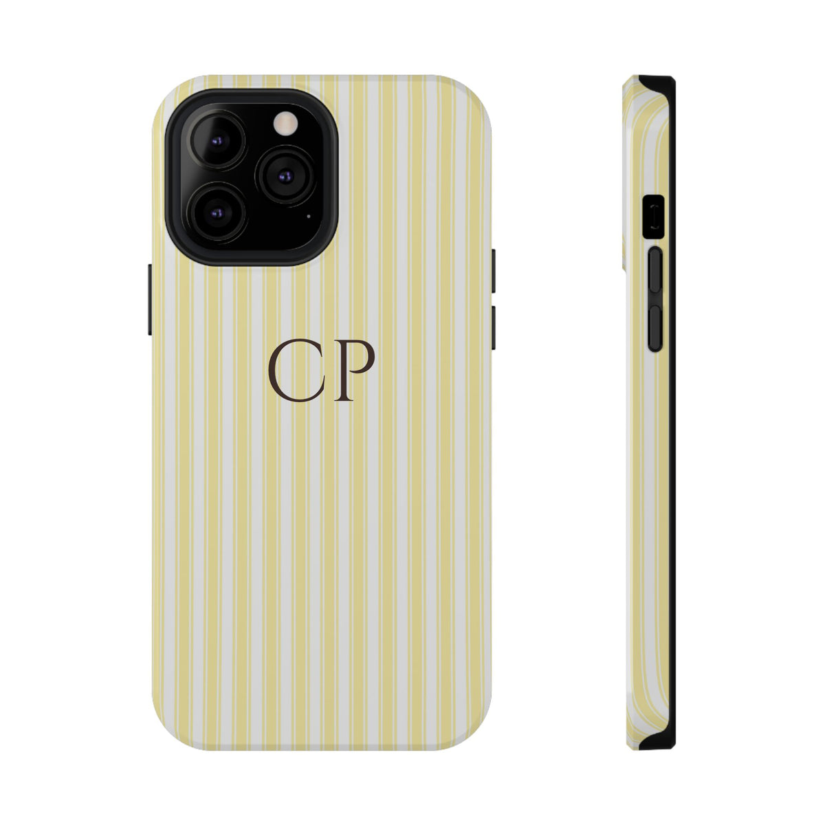 Cream Stripe Monogram Impact Resistant Case Personalized