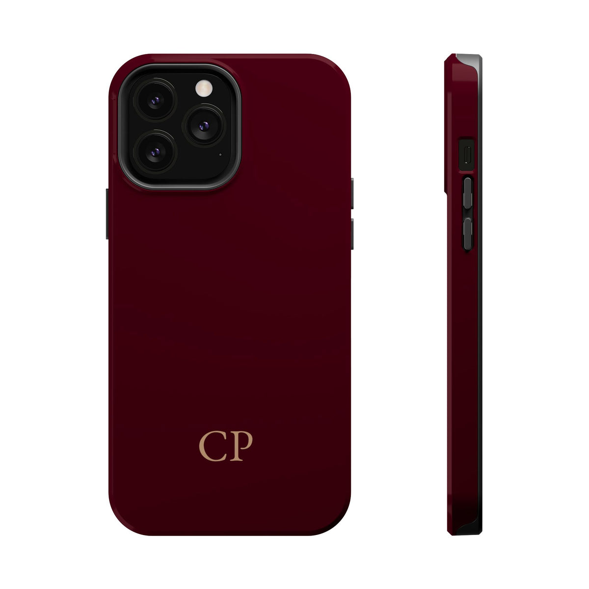 Burgundy Solid Monogram Magnetic Impact Resistant Case Personalized