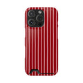 Red Pinstripe phone case with card holder for iPhone 16 Pro, glossy finish