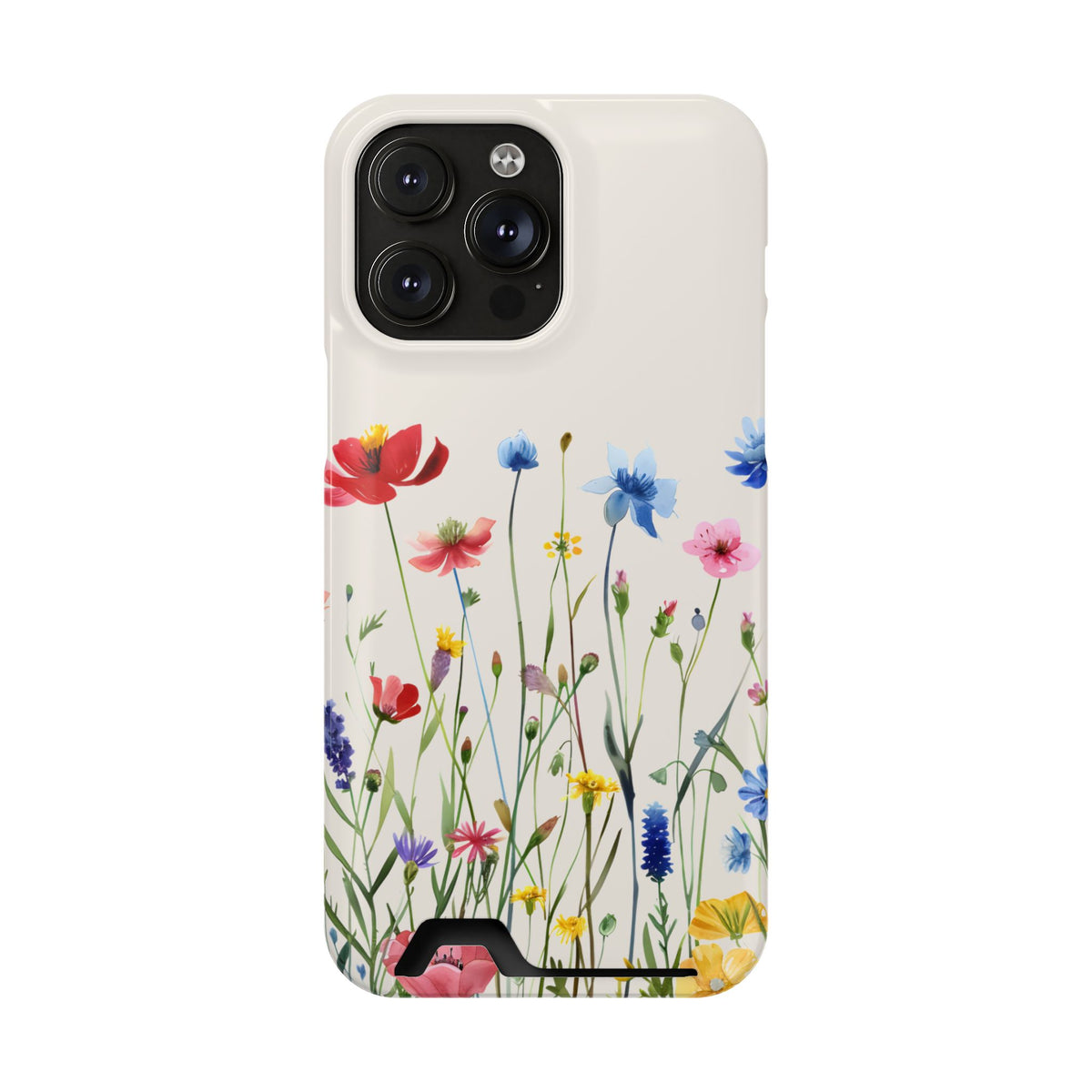Spring Meadow phone case with card holder for iPhone 14 Pro Max, glossy finish