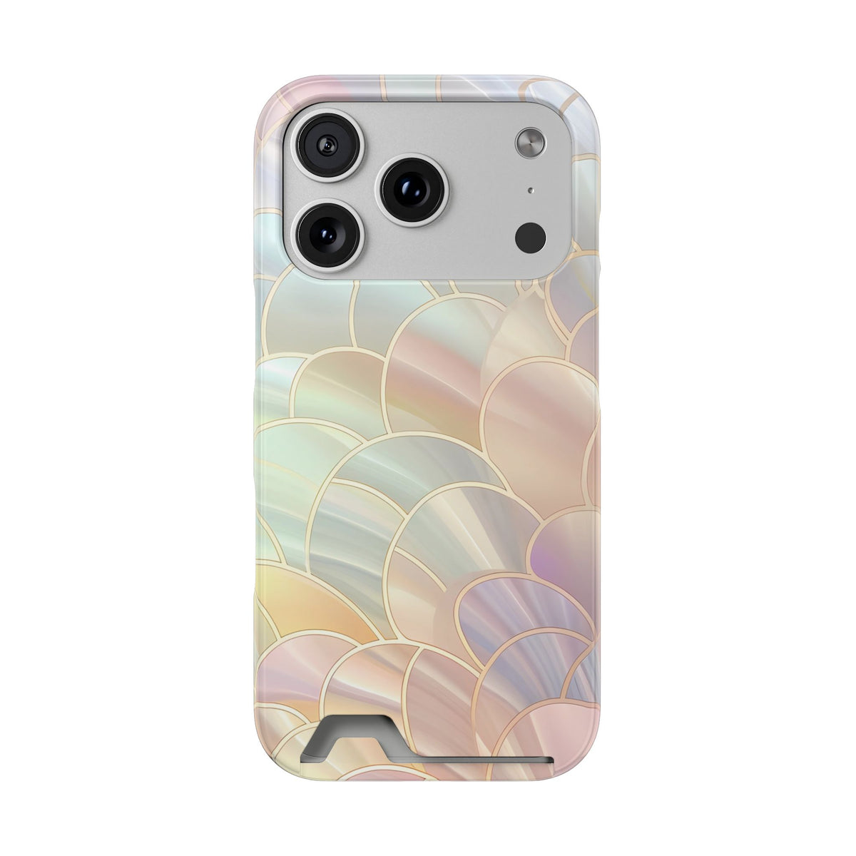 Pearl Scale phone case with card holder for iPhone 17 Pro, glossy finish