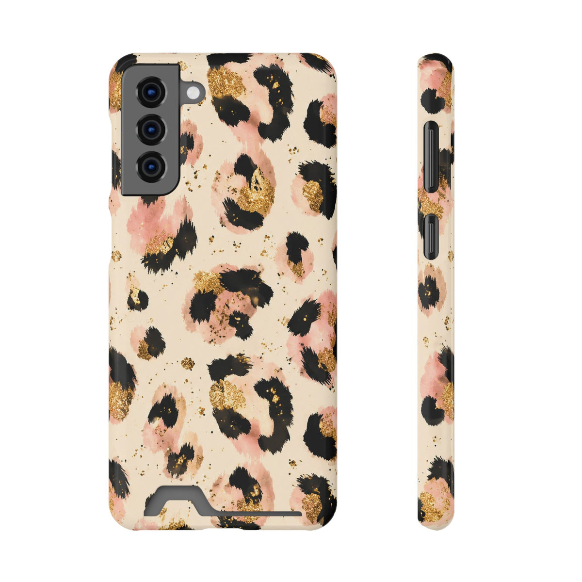 Golden Leopard phone case with card holder for Samsung Galaxy S21 Plus, glossy finish