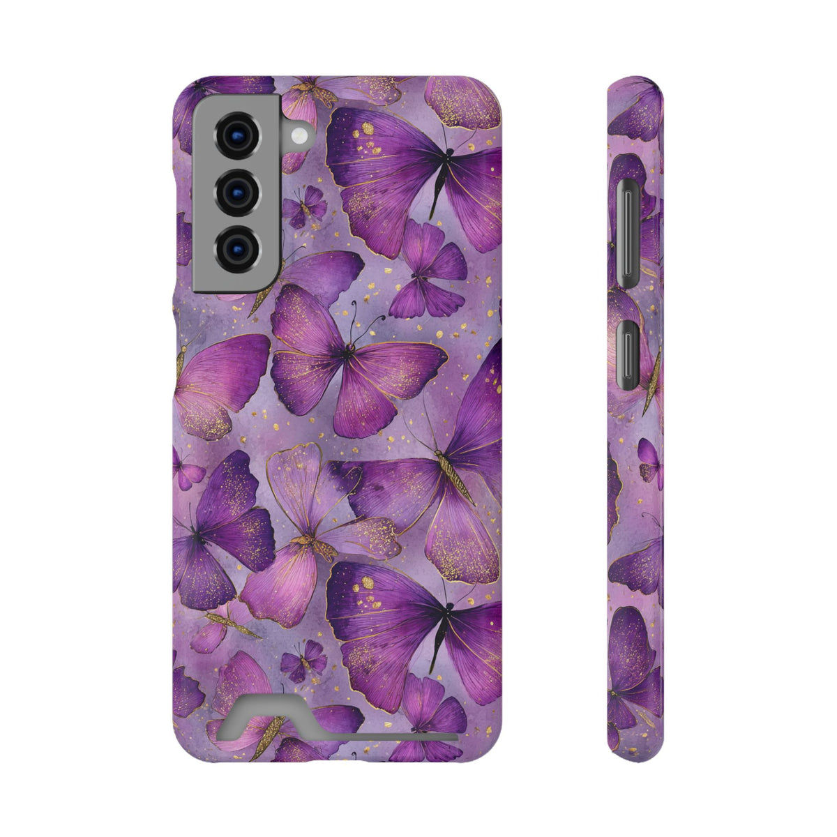 Violet Butterfly phone case with card holder for Samsung Galaxy S21, glossy finish