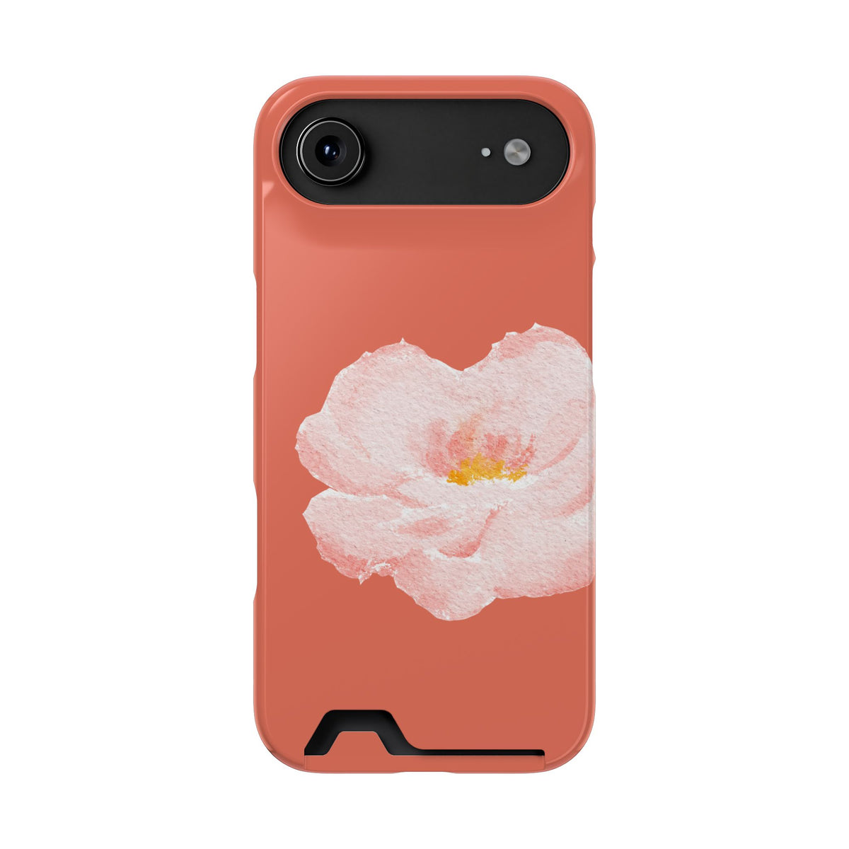 Coral Peony phone case with card holder for iPhone 17 Air, glossy finish