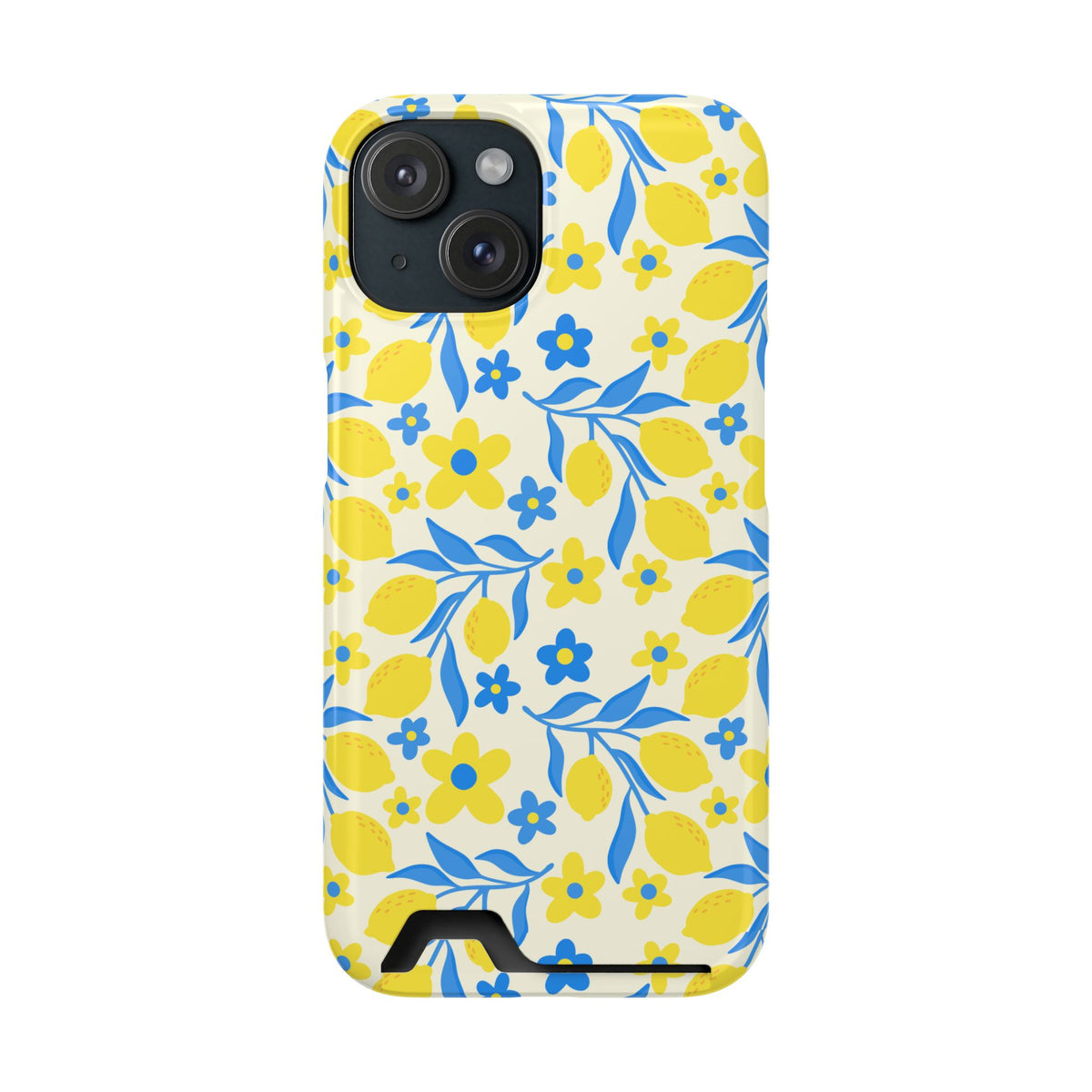 Amalfi Lemon phone case with card holder for iPhone 15, glossy finish
