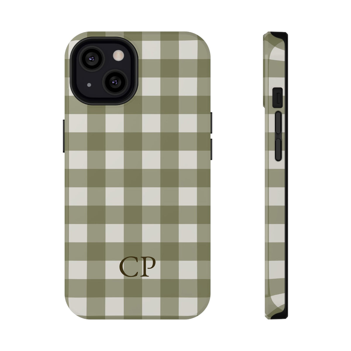 Olive Gingham Monogram Impact Resistant Case Personalized