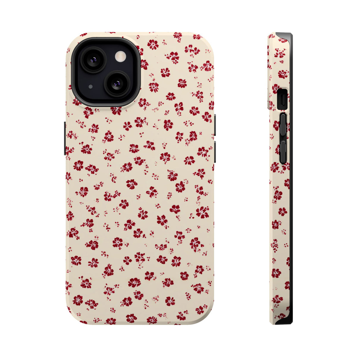 Red Ditsy Floral MagSafe case for iPhone 13, glossy finish