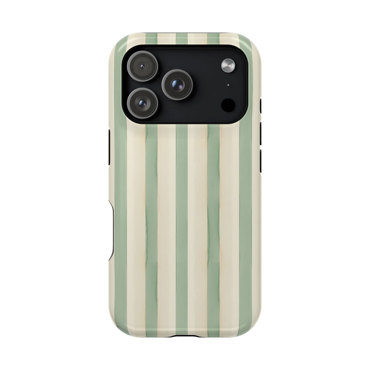 Sage Stripe MagSafe case for iPhone 18 Pro, glossy finish