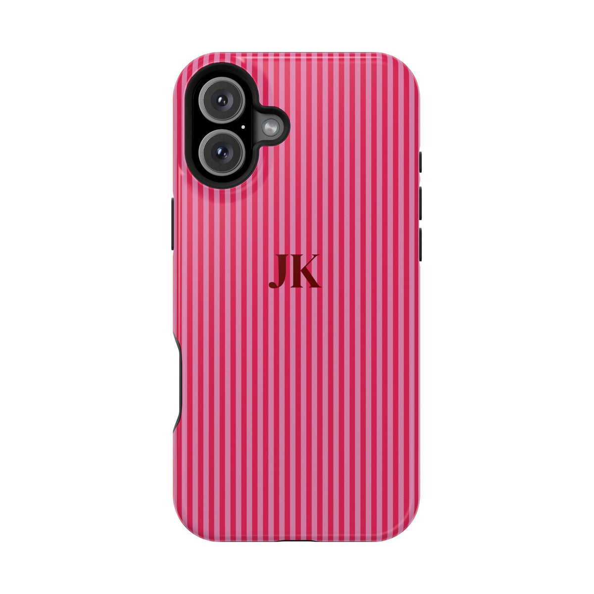 Raspberry Pinstripe Monogram Impact Resistant Case Personalized