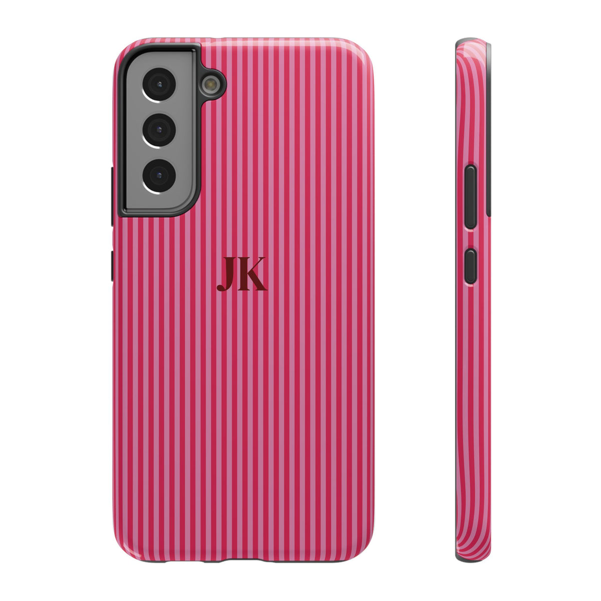 Raspberry Pinstripe Monogram Impact Resistant Case Personalized