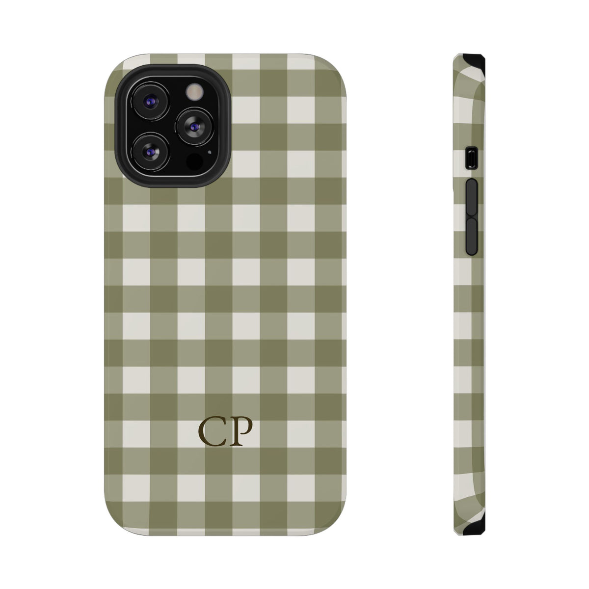 Olive Gingham Monogram Impact Resistant Case Personalized