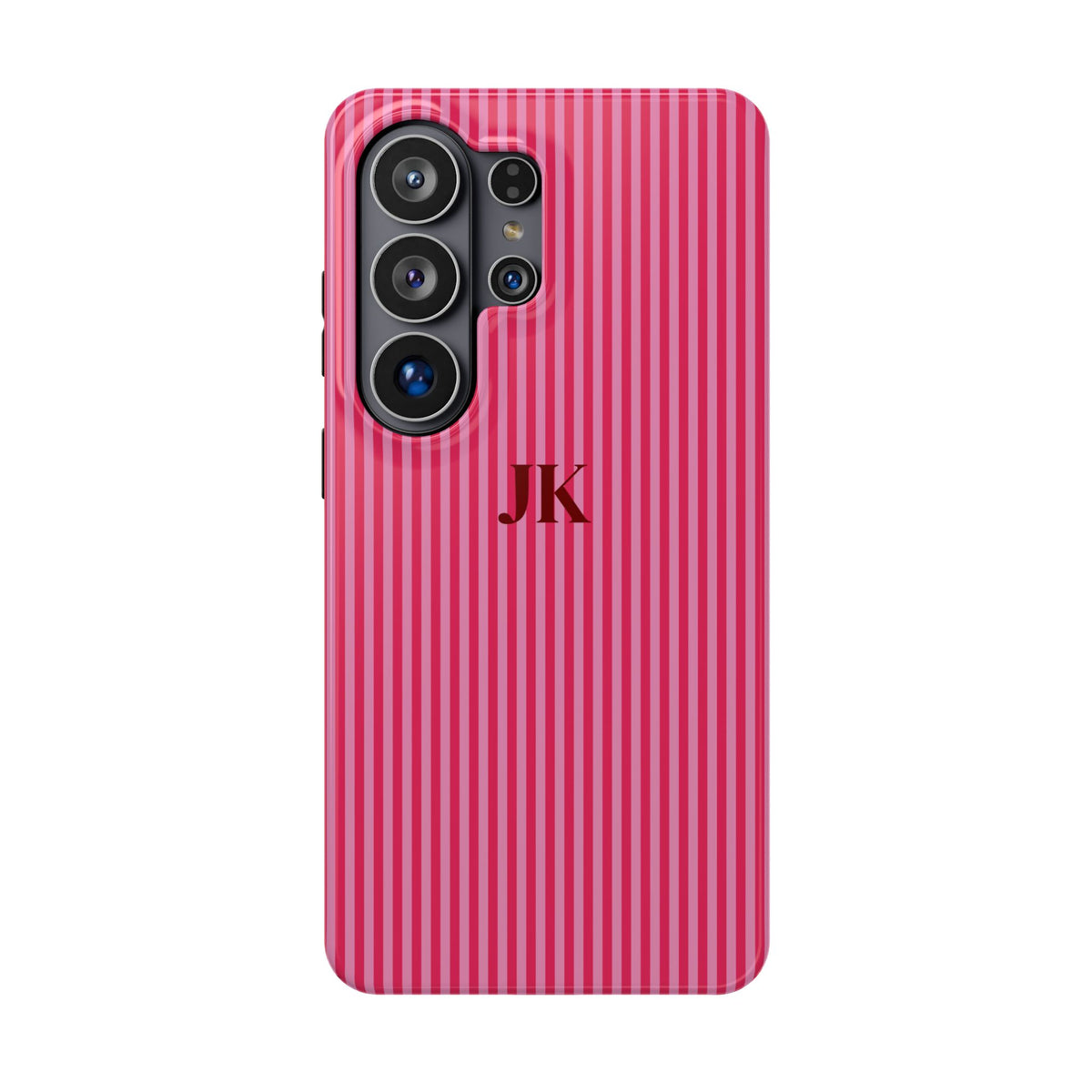 Raspberry Pinstripe Monogram Impact Resistant Case Personalized