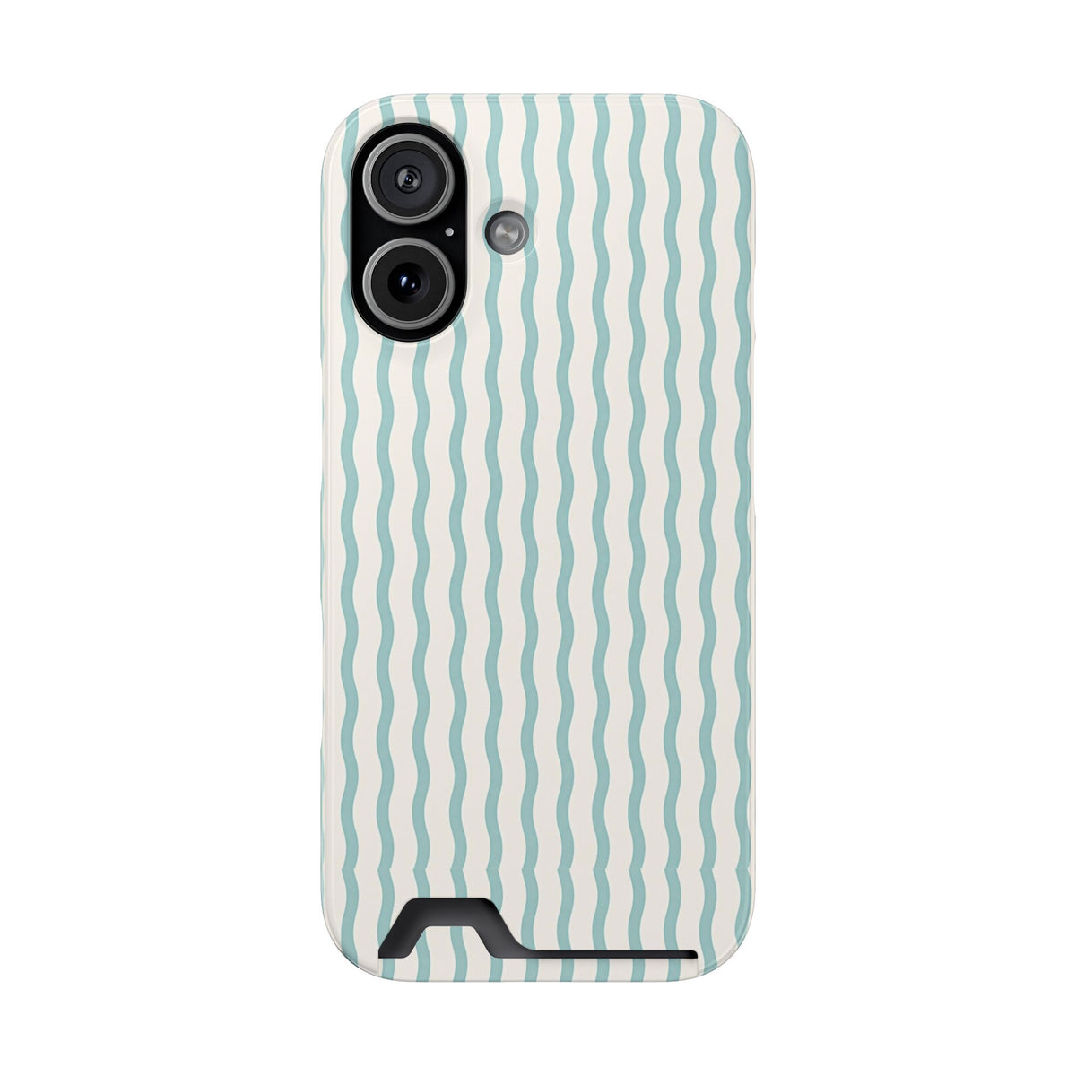 Mint Wave Stripe phone case with card holder for iPhone 17, glossy finish
