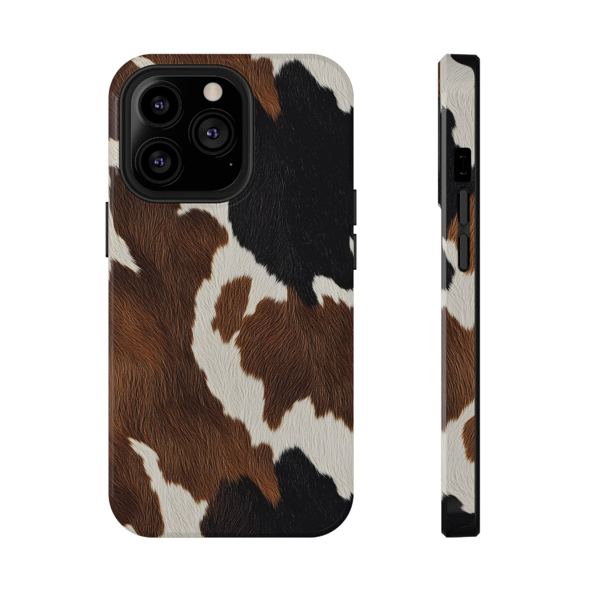 Brown Cow Print protective phone case for iPhone 13 Pro, glossy finish